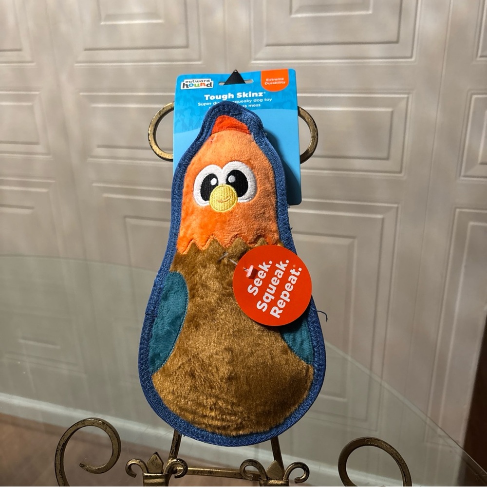 Outward Tough Skinz Durable Squeaky Dog Toy , Multicolor Easter chicken, 9”